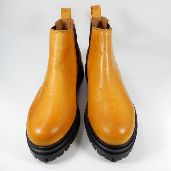 Miz Mooz Levona Chelsea Boots Size 38 7.5 8 Lug Sole Ochre Yellow Leather NEW - Picture 7 of 15